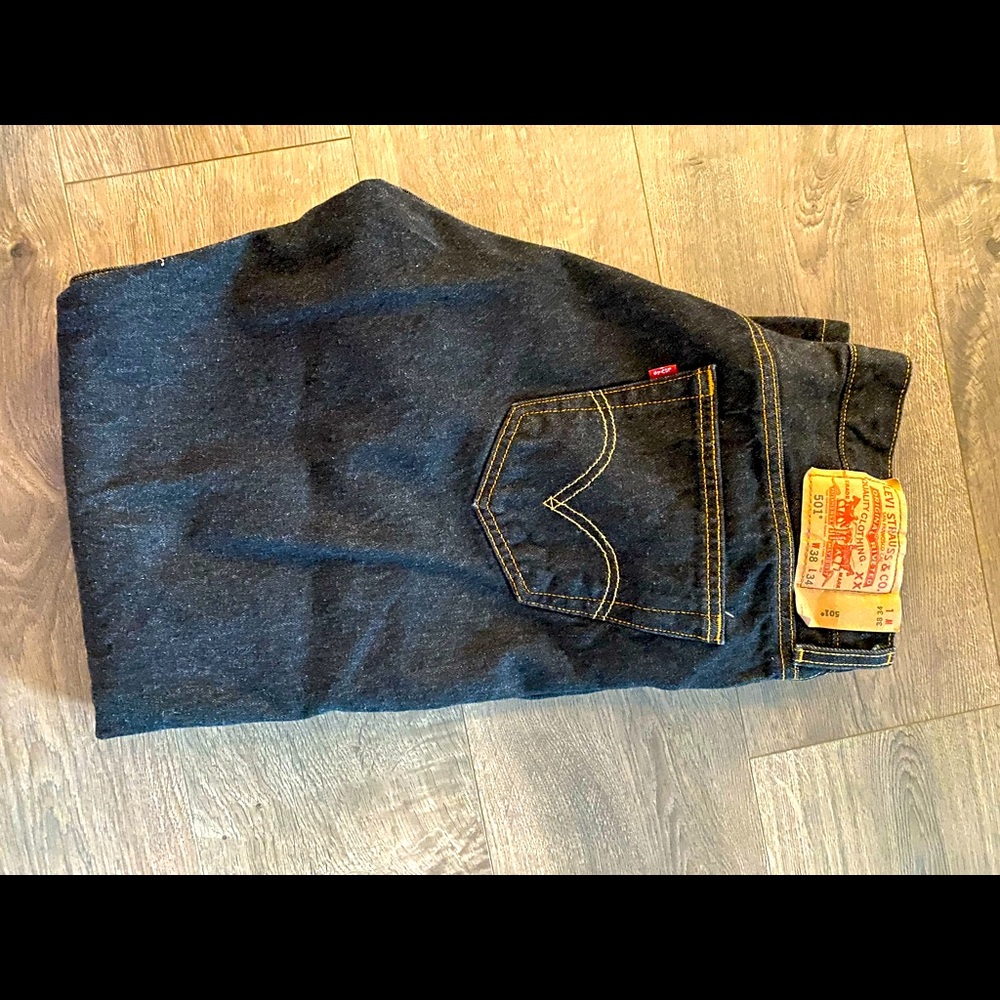 Levi Strauss 501 Levis Original Riveted Button Fly Blue Jeans Tag Size W38 X L34
